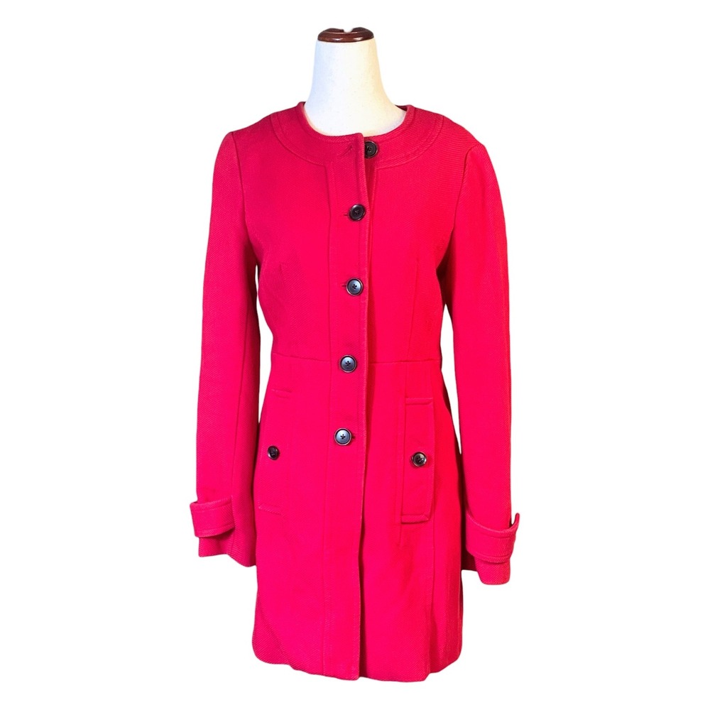 Banana Republic Red Cotton Collarless Coat Jacket Preppy Small